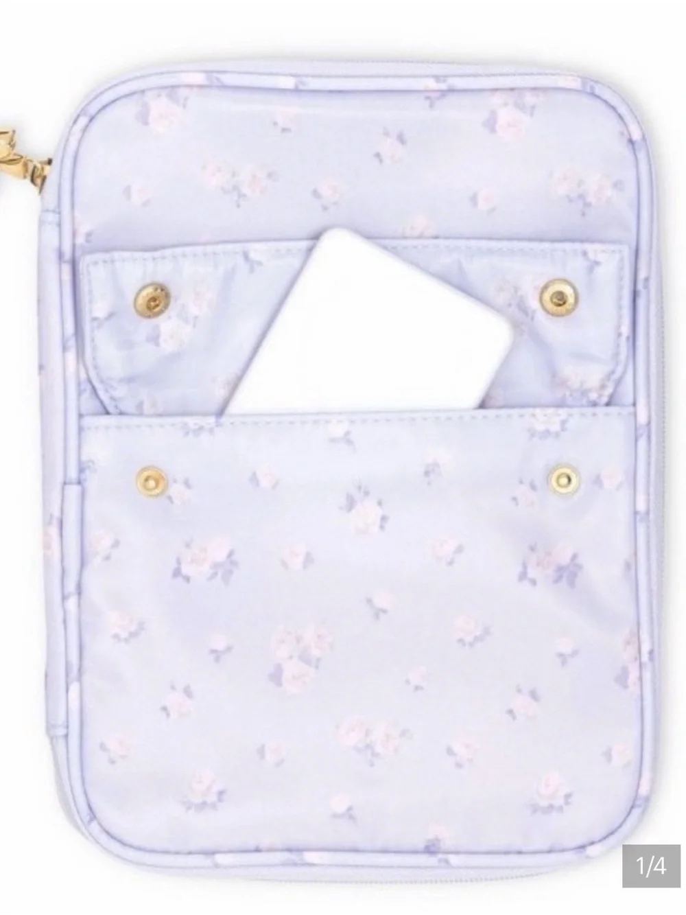LoveShackFancy Lilac Floral Kids Accessory Pouch with Gold Hardware